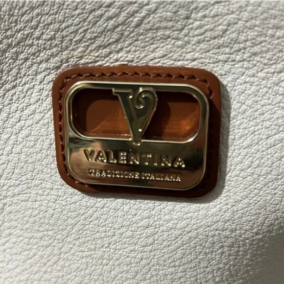 🦃 New Valentina Small Italian Pebble Leather Cream & Brown Shoulder Bag - Picture 5 of 7